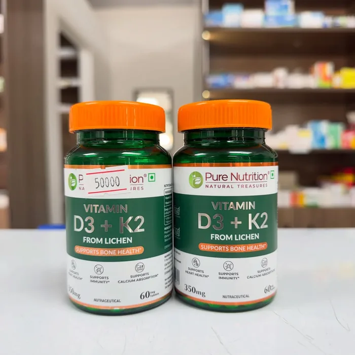 Vitamin D3 and K2 supplement bottles